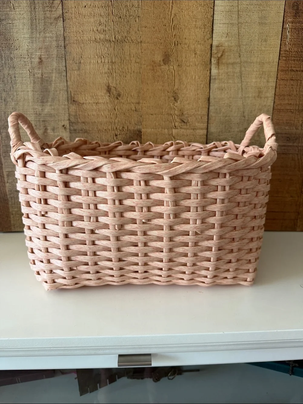 Large Pink Woven Storage Basket with Handles